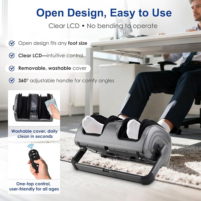 Shiatsu Foot Massager with Heat, Foot and Calf Massager Machine with Kneading Roller Tissue for Relaxation, Plantar Fasciitis, Pain Relief, for Women & Men, Grey - Bloomnest
