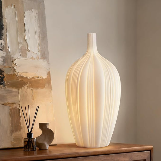 RONDURE 13.9" Modern Ceramic Table Lamp, Modern Bedside Lamps for Bedroom, Living Room and Nightstand, White Translucent Ceramic Shade, Warm Ambient Lighting, Home Decor - Bloomnest