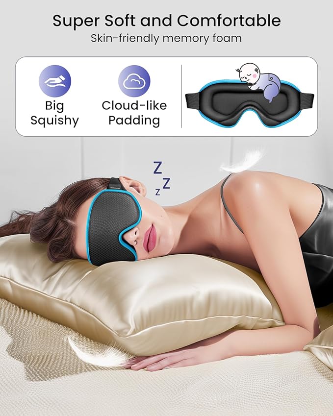 WAOAW Sleep Mask for Men Women: Blackout Eye Masks for Sleep - 3D Breathable Soft Comfortable Eye Mask for Travel - Adjustable Light Blocking Night Masks for Sleeping - Bloomnest