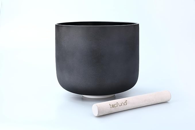 TOPFUND Black D# Note Crystal Singing Bowl Navel Chakra 8 inch with Heavy Duty Carrying Case and Suede Mallet - Bloomnest