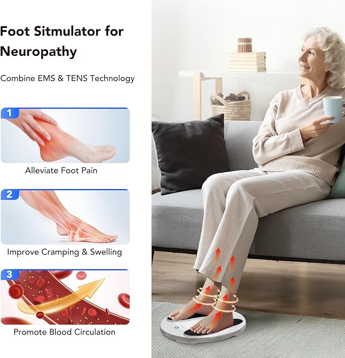 Foot Massager for Neuropathy, TENS & EMS Foot Circulation Stimulator for Pain Relief, 10 Modes and 20 Intensities, Relieve Swelling, Cramps, RLS & Plantar Fasciitis - Gifts for Mom Dad - Bloomnest