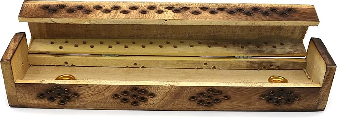 SOUL STICKS Handmade Carved Incense Burner Wooden Coffin Box with Storage Includes Go Away Evil Incense Sticks (Skull of Luck) - Bloomnest