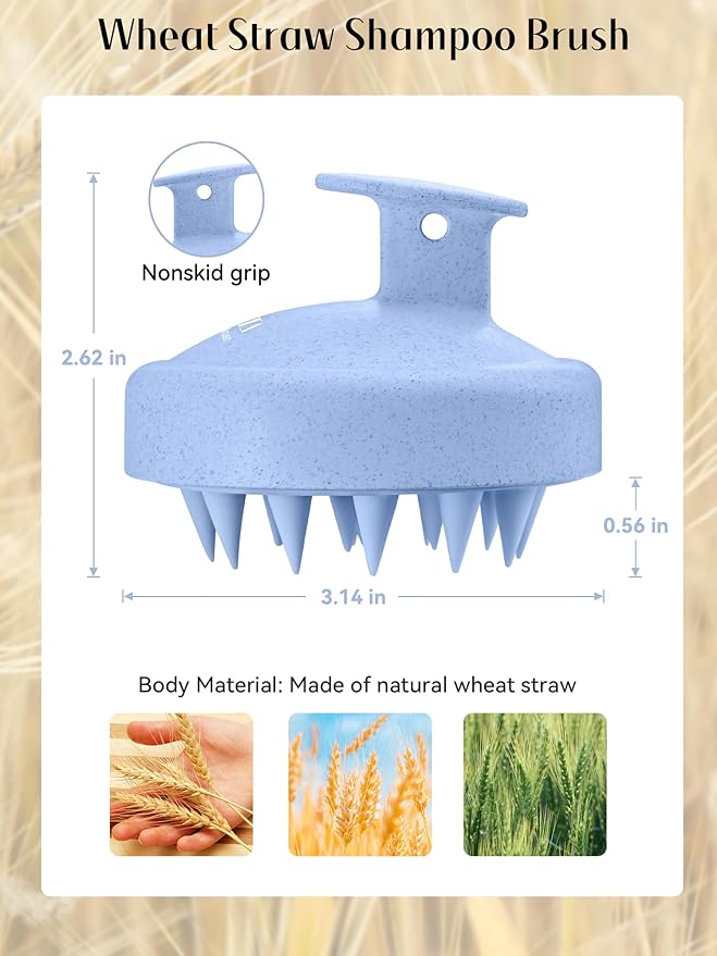 HEETA Scalp Massager Hair Growth, Soft Silicone Scalp Scrubber Shampoo Brush for Exfoliation, Dandruff Removal & Head Massage Stress Relax, Wet & Dry Use for Thick, Thin Hair Care, Wheat Straw Blue HEETA