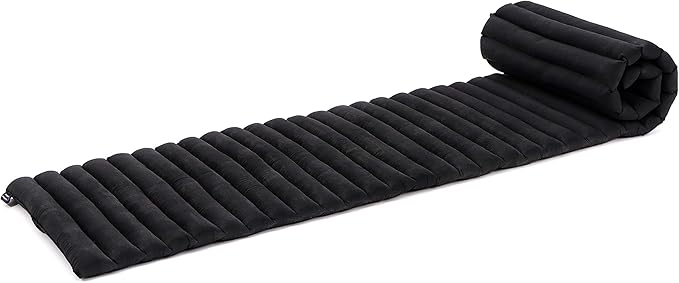 Leewadee - Foldable Floor Mattress - Japanese Roll Up Futon -Trifold Tatami Mat- Guest Floor Bed - Camping Mattress - Thai Massage Mat, Kapok Filled, 75 x 20 inches, Black - Bloomnest