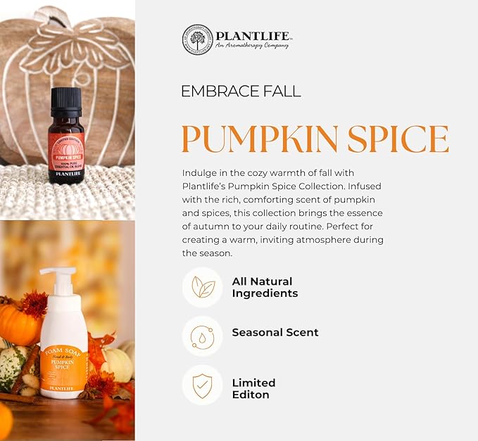 Plantlife Pumpkin Spice Aromatherapy Essential Oil Blend - Straight from The Plant 100% Pure Therapeutic Grade - No Additives or Fillers - Made in California 10 ml - Bloomnest