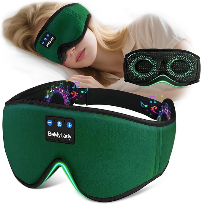Sleep mask Headphones,100% Blackout 3D Zero Eye Pressure Bluetooth Sleep mask Breathable Eye mask with Bluetooth Headphones Sleep Headphones for Side Sleepers 14H Playtime&Bluetooth 5.4 Green - Bloomnest