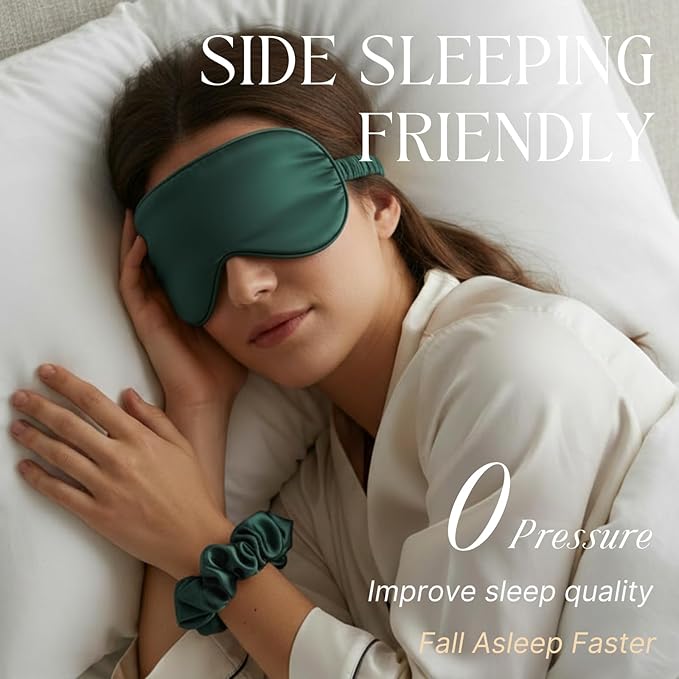 Silk Satin Sleeping Eye Mask, Green Sleep Eye Night Blindfold for Women and Men, Soft Breathable Blackout Eyeshade Eye Cover for Travel, Wedding Bridesmaid Gift - Bloomnest