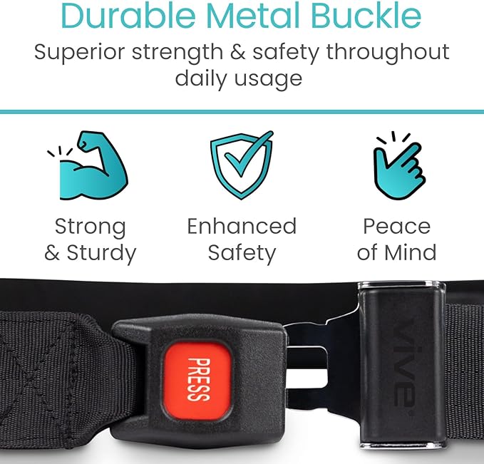 Vive Mobilization Belt for Physical Therapy with Buckle - Manual Traction Stretching Band - PT Traction Strap Belt for Stretching, Mobility, Massages & Exercise (Black)