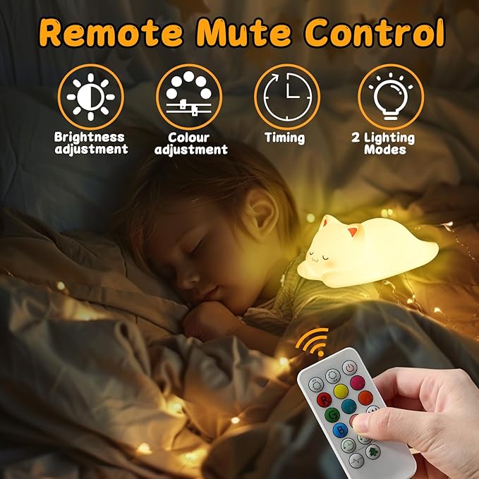 Tremdwoto Cat Night Light for Kids,Cute 7 Colors Baby Girl Squishy Night Lights Lamp with Timer Kitty Light Dimmable Nursery Lamp USB Charging Bedroom Deco Nightlight r，Gifts for Boys and Girls - Bloomnest
