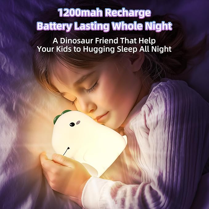 Dinosaur Night Light for Boys, Dino Lamp Silicone Light, 16 Color Nightlight, Rechargeable Battery Powered, 30Min Timer Off, Ideal Gifts for Kids,Toddler,Baby - Bloomnest