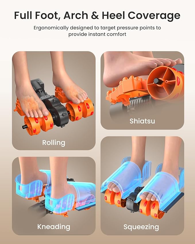 RENPHO Shiatsu Foot Massager with Heat, Feet Massager for Neuropathy Plantar Fasciitis Relief, FSA Eligible, 3 Heat Levels Foot Massage with Wireless Control, Size 13