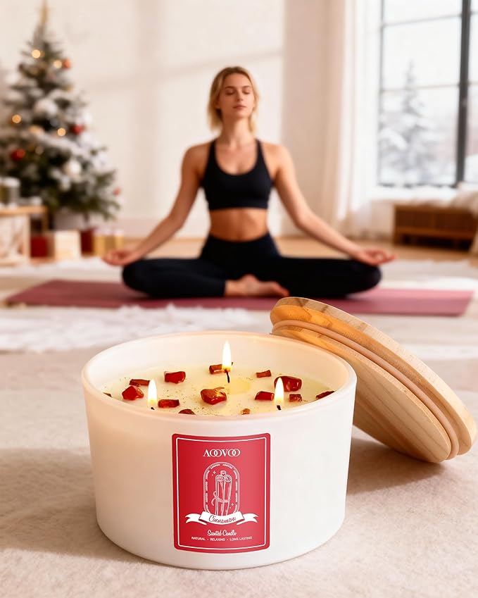 AOOVOO Apple Cinnamon Scented Candles for Women - 20oz 3 Wick Soy Candles for Home Scented, Aromatherapy Candle with Crystals Inside, Birthday Gifts Christmas Candle for Women Mom - Bloomnest