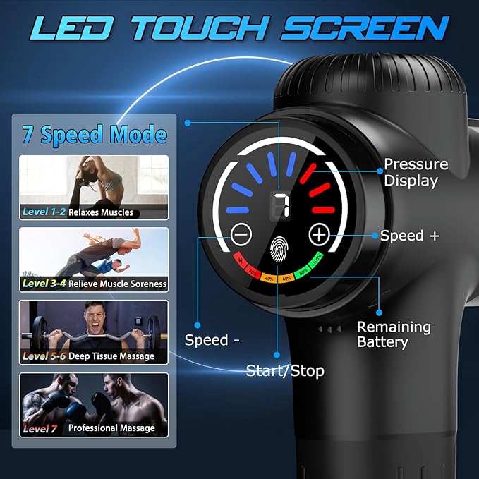 TOLOCO Massage Gun Deep Tissue, Percussion Massage Gun with 10 Replacement Heads, Super Quiet Portable Electric Massager for Athletes, Relax, Black - Bloomnest