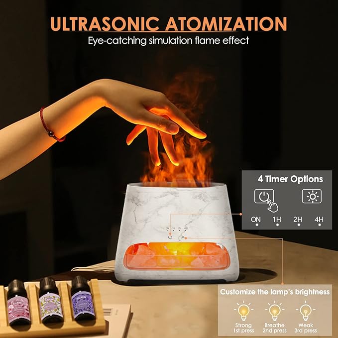 SALKING 2-in-1 Ultrasonic Essential Oil Diffuser & Himalayan Salt Lamp, Aromatherapy Diffuser Cool Mist Humidifier with 3 Brightness, Salt Therapy Lamp, 100% Pure Himalayan Salt Rock, 150ml (Marble) - Bloomnest