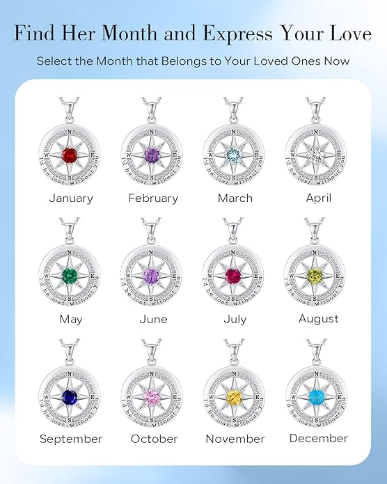 S925 Necklace Gift for Wife |Compass Jewelry |Women Anniversary |Sterling Silver |Girlfriend Birthday Gifts for Her Valentines |I'd be Lost without You |Jewel 18K Gold - Bloomnest