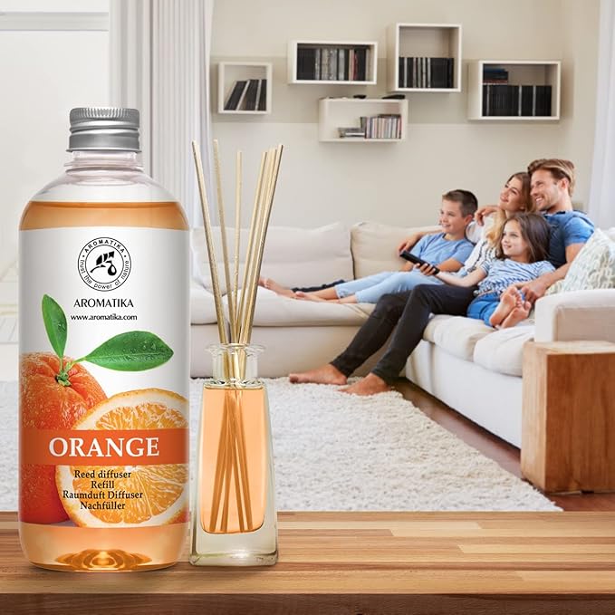 AROMATIKA Orange Reed Diffuser Refill 17 Fl Oz (500ml) - Room Fragrance Diffuser with Natural Essential Orange Oil - Best for Aromatherapy - Home - Kitchen - Office - Bloomnest