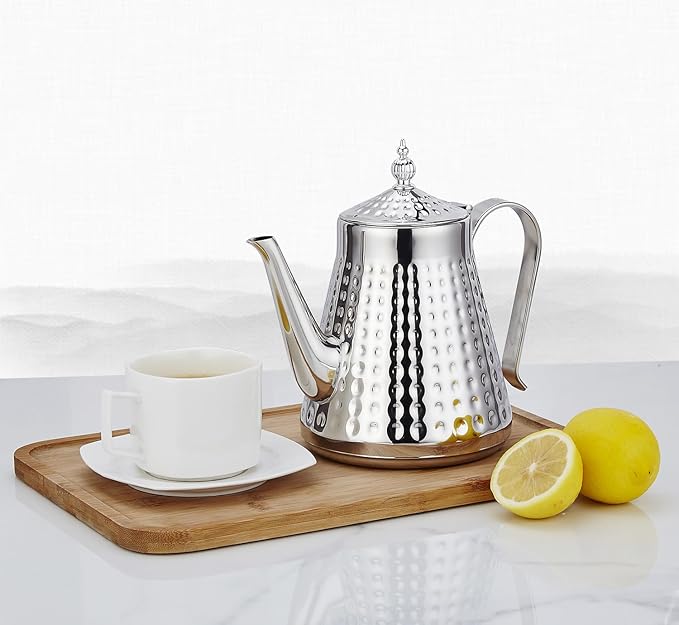 SANQIAHOME 1.6L(54oz) Stainless Steel Hammer Patterned Teapot With Removeable Infuser,Loose leaf cover,Silver - Bloomnest