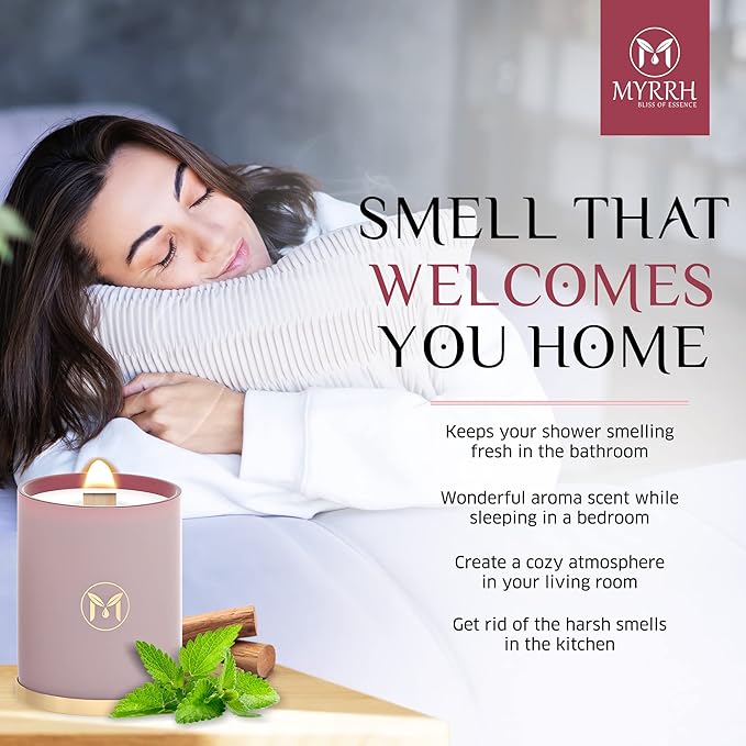 MyrrhUSA Sandalwood Patchouli Scented Candle – 15 oz Natural Soy Wax with Crackling Wooden Wick & Essential Oils, 80 Hour Burn, Luxury Aromatherapy Candle for Relaxation, Home Décor & Gift Purpose - Bloomnest
