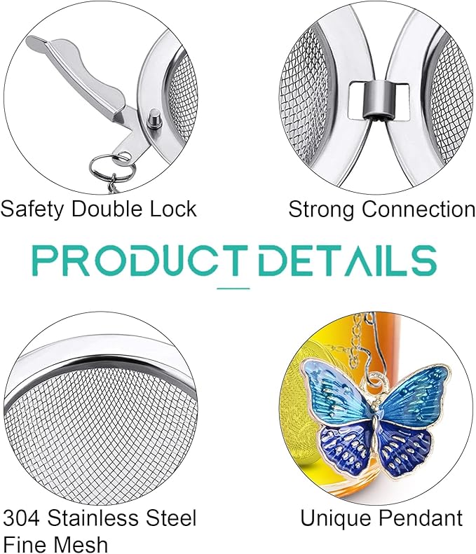 Tea Infuser Set with Dual Butterfly Pendants - NSTaygate Premium Tea Strainers for Loose Tea 304 Stainless Steel Tea Ball - Bloomnest