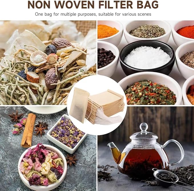 200Pcs Tea Filter Bags, Disposable Tea Filter Bags for Loose Leaf Tea from Safe Natural Materials, Empty Tea Bags Suitable for Loose-Leaf Tea, Coffee, Spices, Herbs (3.54 x 2.75 inch) - Bloomnest