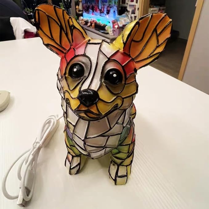 Dog Series Art Night Light, Corgi Lamp and Pug Lamp, Stained Resin French Bulldog Tabletop, 3D Dog LED Table Lamp, Stained Resin Night Light, Pet Themed Tabletop Decor (Corgi) - Bloomnest
