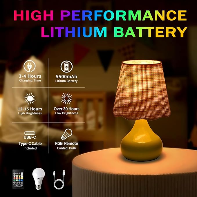 Cordless Table Lamp Rechargeable, Green Mini Cute Table Lamp for Nightstand, Battery Operated Small Table Lamp for Small Spaces for Kitchen Counter, Bookshelf, Bedside, Bedroom, Living Room - Bloomnest