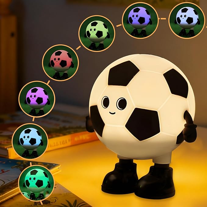 Cute Soccer Ball Fun Night Light - Dimmable RGB Touch Control Lamp, USB-C Rechargeable, Stress Relief Toy for Sports Fans, Home Decor and Gift - Bloomnest