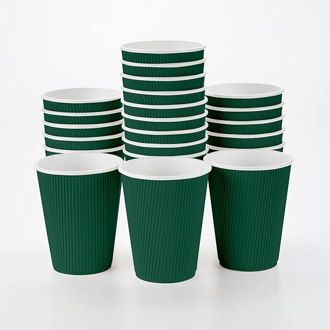 Restaurantware-12 Ounce Disposable Coffee Cups, 500 Ripple Wall Hot Cups For Coffee - Lids Sold Separately, Rolled Rim, Forest Green Paper Insulated Coffee Cups, For Hot Coffee, Tea, And More - Bloomnest