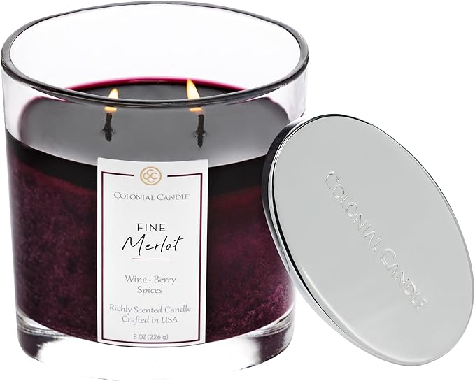 Colonial Candle Fine Merlot Scented Candle Jar, Highly Fragranced Candles for Home Scented, Mottled Wax Candle, 2 Wick, 8 oz - Made in The USA - Bloomnest