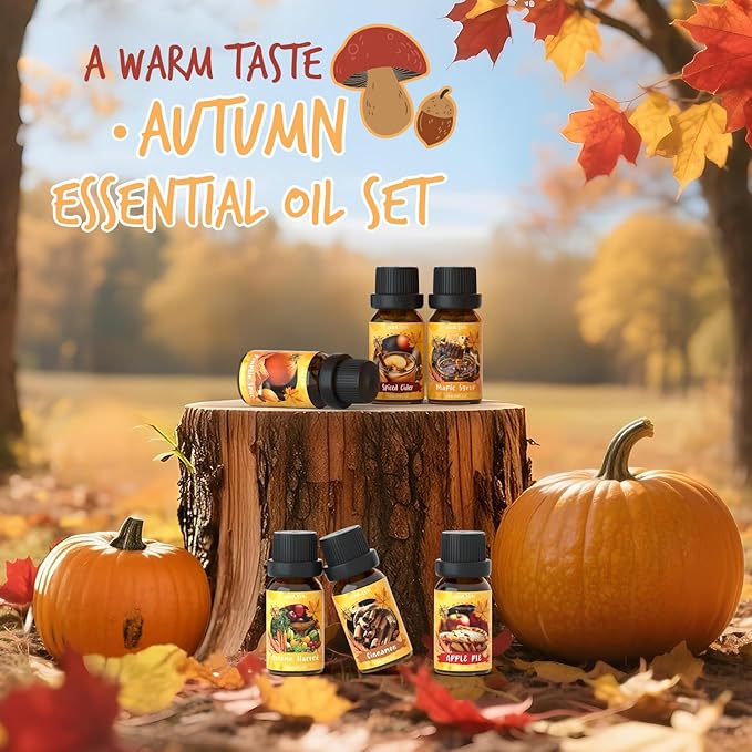 Autumn Fragrance Oils Set, Essential Oil for Diffuser, Fall Scent Diffuser Oil, Use for Soap Candle Making,Pumpkin Spice, Spiced Cider, Maple Syrup, Autumn Harvest, Cinnamon, and Apple Pie - Bloomnest