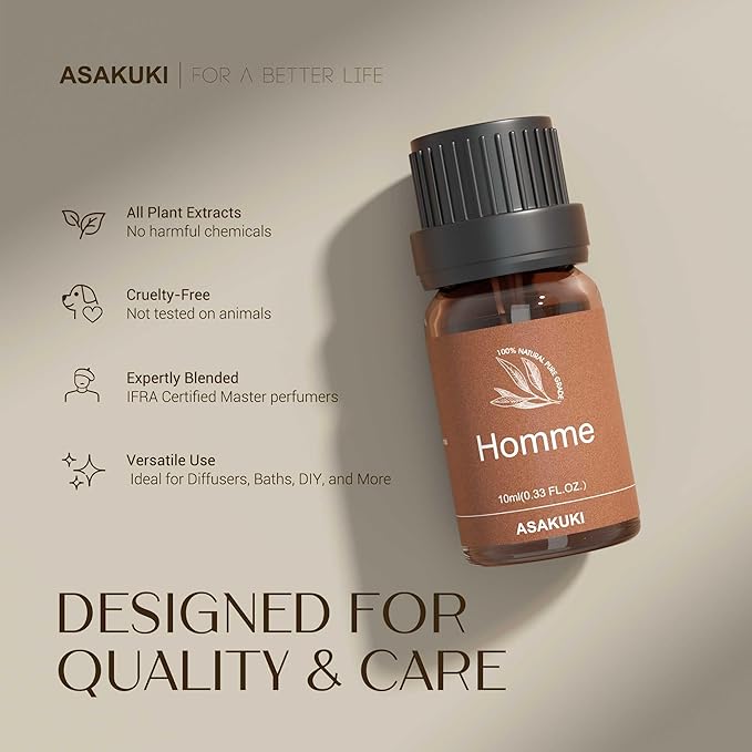 ASAKUKI Essential Oils Set – 6×10ml Cologne-Inspired Unisex Fragrance Oils for Diffusers – Elegant, Clean, and Confident Scents Loved by Women and Men - Bloomnest