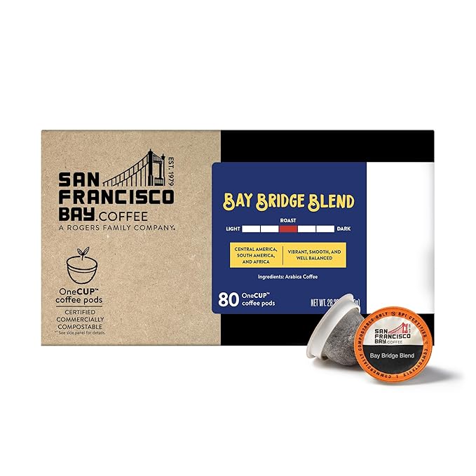 San Francisco Bay Compostable Coffee Pods – Bay Bridge Blend (80 Ct) K Cup Compatible, Medium Roast - Bloomnest