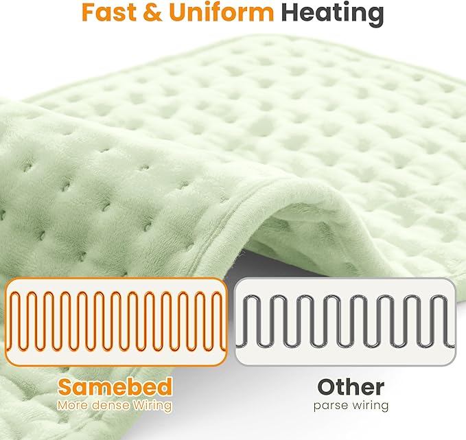 Electric Heating Pad for Back Pain Relief & Cramps - 6 Heat Settings,Auto Shut Off,Moist Heat Options,Portable Heated Pads for Neck/Shoulder Machine Washable for Men Women,Sage Green,20"x24" - Bloomnest