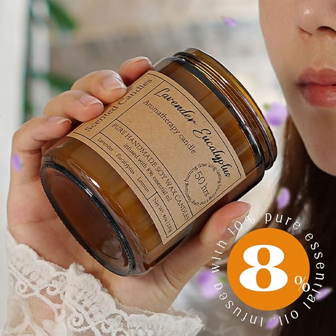 Lavender Eucalyptus Candles for Home Scented - 8oz Aromatherapy Candles for Relaxation Anxiety Stress Relief Non Toxic, Calming Candles Gifts for Women Soothing Relaxing Bath Yoga Meditation - Bloomnest