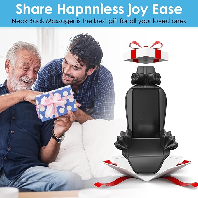 Shiatsu Back Massager for Pain Relief Deep Tissue, Chair Massager with Soothing Heat & Vibration, Soft S-Curve & Height Adjustable for Diverse Body Contours, Home Office Gifts for Men Women - Bloomnest