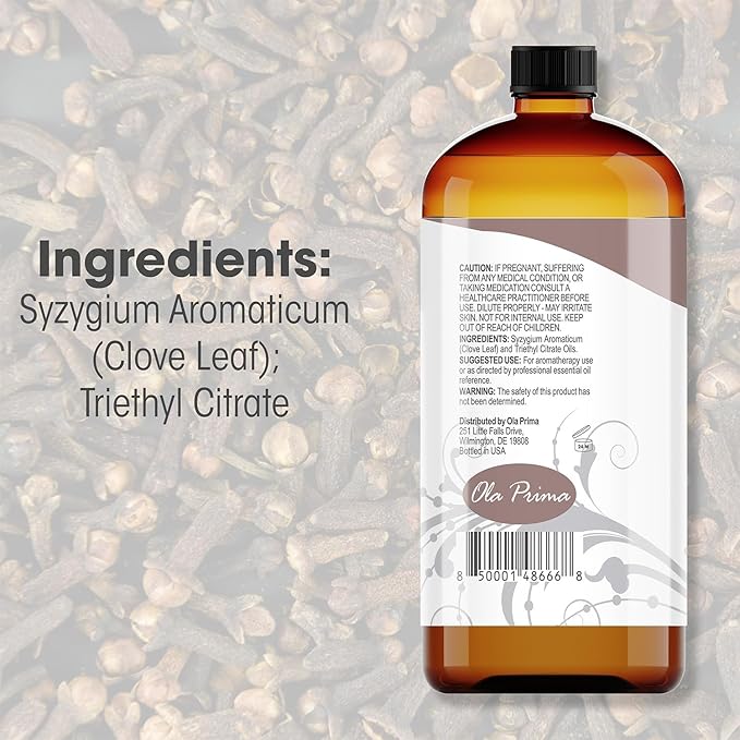 Ola Prima Clove Essential Oil for Aromatherapy, Diffuser, Soap, and Skin Moisturizer (16oz Bulk) - Bloomnest