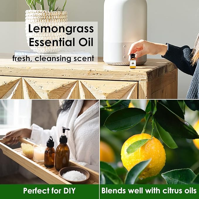GreenHealth Lemongrass Essential Oil – 16 fl oz (473 ml) – 100% Pure & Uncut | Amber Glass Bottle for Aromatherapy, Cleaning, Candle Making & DIY Use - Bloomnest