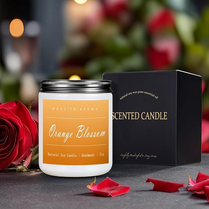 MOASITN Orange Blossom Highly Scented Candles for Home| Natural Soy Aromatherapy Candle| Handmade Long Lasting Jar Candle| Candel Gift for Women,Men as Spring, Summer,Relaxing,Housewarming Gifts| 7oz - Bloomnest