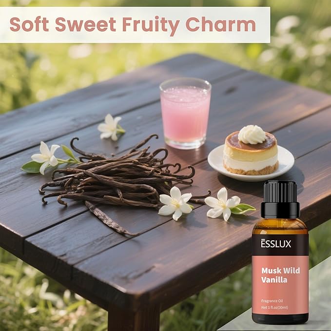Musk Wild Vanilla Fragrance Oil, ESSLUX Large Single Essential Oil 30ml, Aromatherapy Candle Making Scents, Middle Eastern Scented Oils for Home for Diffuser, Massage, Soap, Perfume, Humidifier ESSLUX