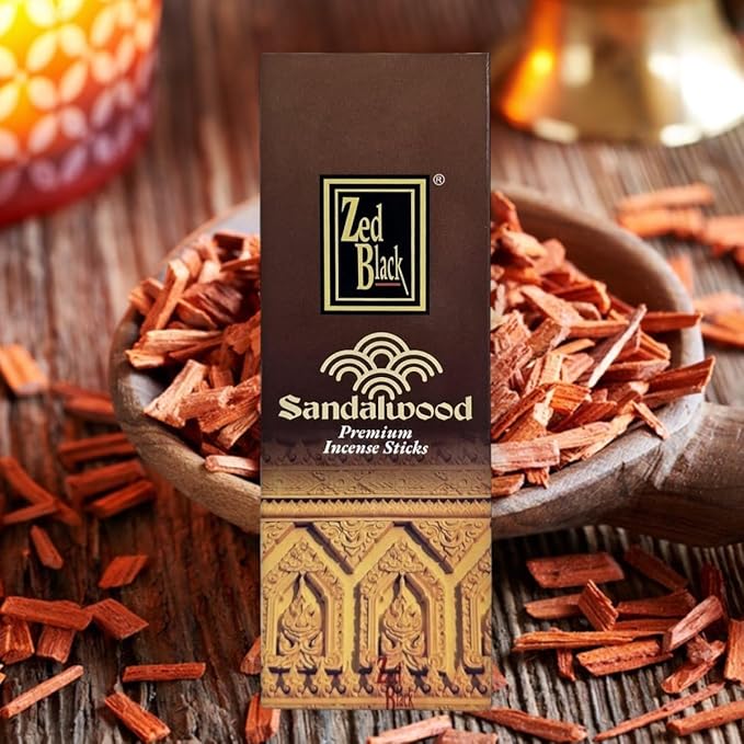 Zed Black Sandalwood Incense – 20 Hand Rolled Sticks | Premium Aromatherapy Incense for Relaxation, Meditation, Prayer & Spiritual Rituals.
