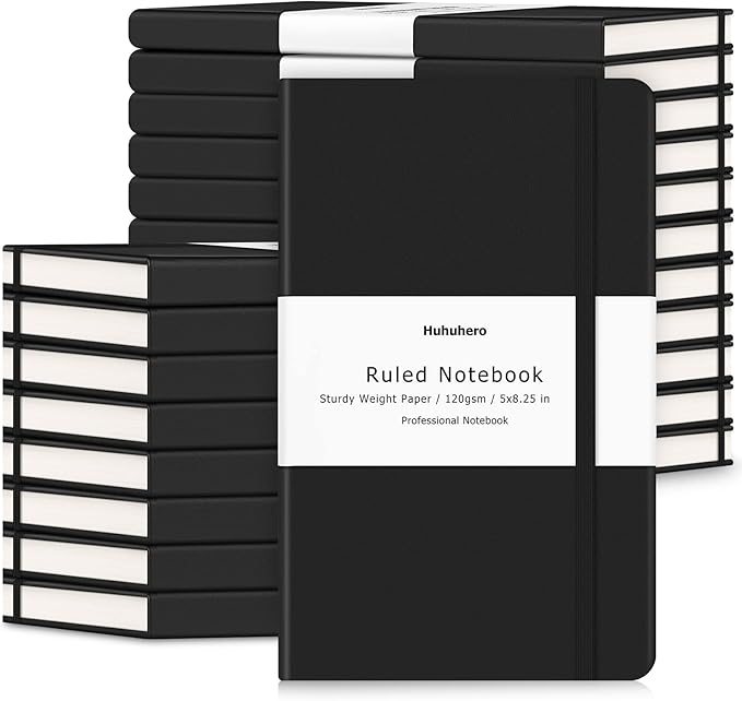 Huhuhero Lined Journal Notebook, 20 Pack Hardcover College Ruled Notebooks for Work School Note Taking, 120 Gsm Thick Paper Journals for Writing, Office School Supplies, 5"×8.25", Black - Bloomnest