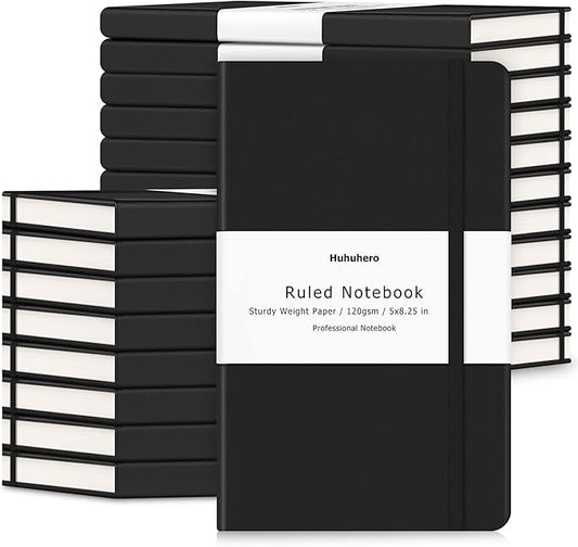 Huhuhero Lined Journal Notebook, 20 Pack Hardcover College Ruled Notebooks for Work School Note Taking, 120 Gsm Thick Paper Journals for Writing, Office School Supplies, 5"×8.25", Black - Bloomnest
