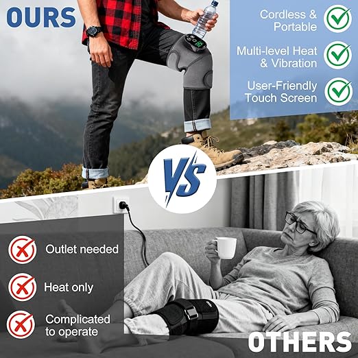 Cordless Heated Knee Massager 3-in-1 Electric Knee Massager with Heat Heating Pad Elbow Shoulder Pain Relief,Heated Knee Brace for Arthritis with Massage with 3 Vibration & 6 Heating Modes - Bloomnest