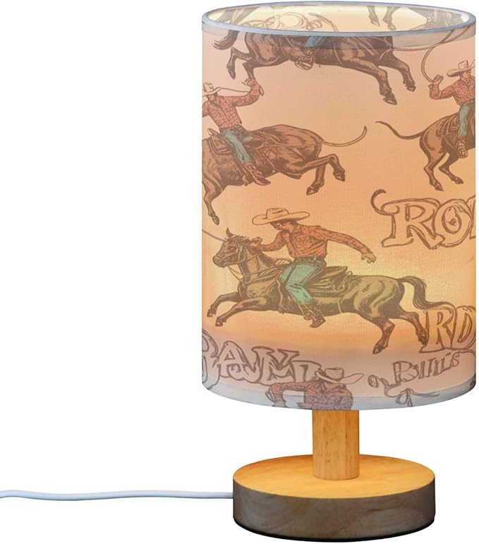Western Rodeo Cowboys LED Table Lamp with USB Port Night Light Bedroom Lamps for Nightstand Living Room Dorm Home Office Desk - Bloomnest