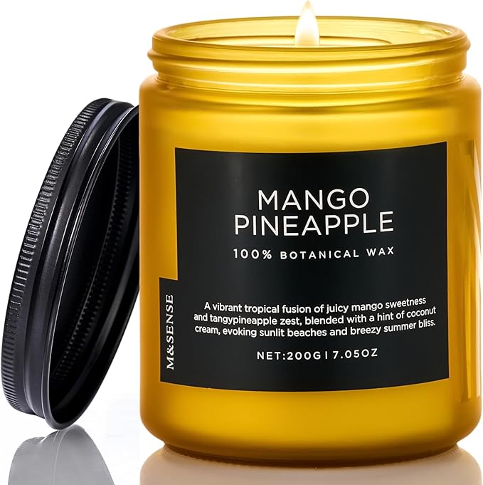 M&SENSE Mango Pineapple Tropical Scented Candle, 7.05oz Non Toxic Natural Soy Wax 50 Hours Long Lasting Burn Fruit Scent Summer Gifts for Housewarming, 2 Wick Aromatherapy Candle for Women Men - Bloomnest