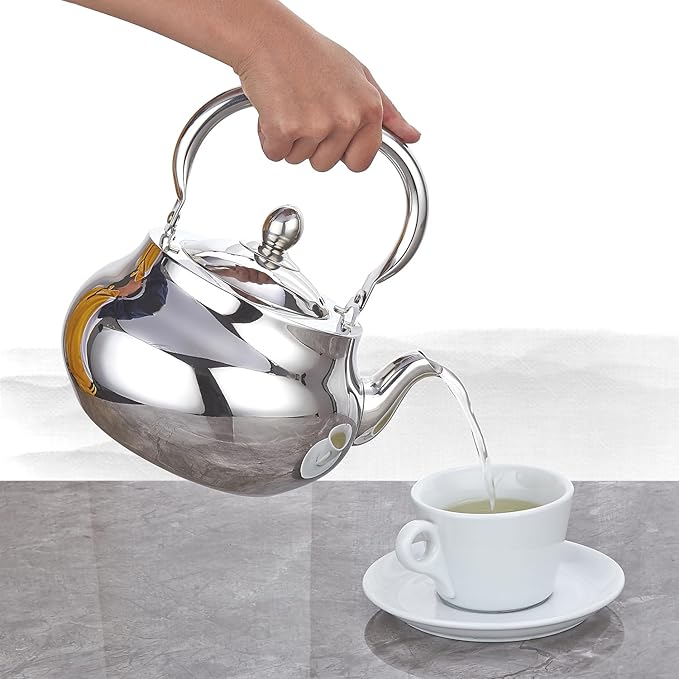 SANQIAHOME Stainless Steel Teapot With Removeable Infuser 71 oz (2000ml) Thickened Mirror Polished Stovetop Tea Maker for Herbal and Infusion - Bloomnest