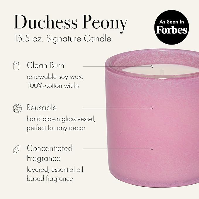 LAFCO New York Signature Candle, Duchess Peony - 15.5 oz - 90-Hour Burn Time - Reusable, Hand Blown Glass Vessel - Made in The USA - Bloomnest