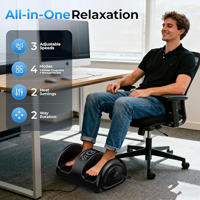 Foot Massager Machine with Heat - Shiatsu Deep Kneading for Foot Relaxation, 3 Speed & 4 Modes, Versatile Control Methods, Gift for Men Women - Bloomnest