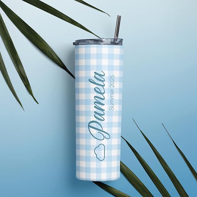 Personalized 20 Oz Skinny Tumbler - Customizable with Name & Icon, BPA-Free Stainless Steel, 6 Color Styles, Includes Straw - Custom Gifts for Summer - Bloomnest