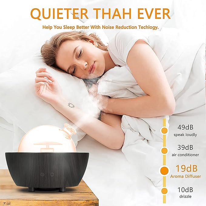 280ml Glass Essential Oil Diffuser Aromatherapy Diffusers Ultrasonic Cool Mist Humidifier with 2 Mist Modes & 7 Color LED Lights and Waterless Auto Shut-Off for Home Office Spa Bedroom,Dark Wood Grain - Bloomnest
